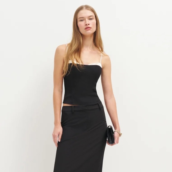 Reformation Melanie Bra Trim Cami Camisole Tank Top Black Cream - Picture 10 of 10